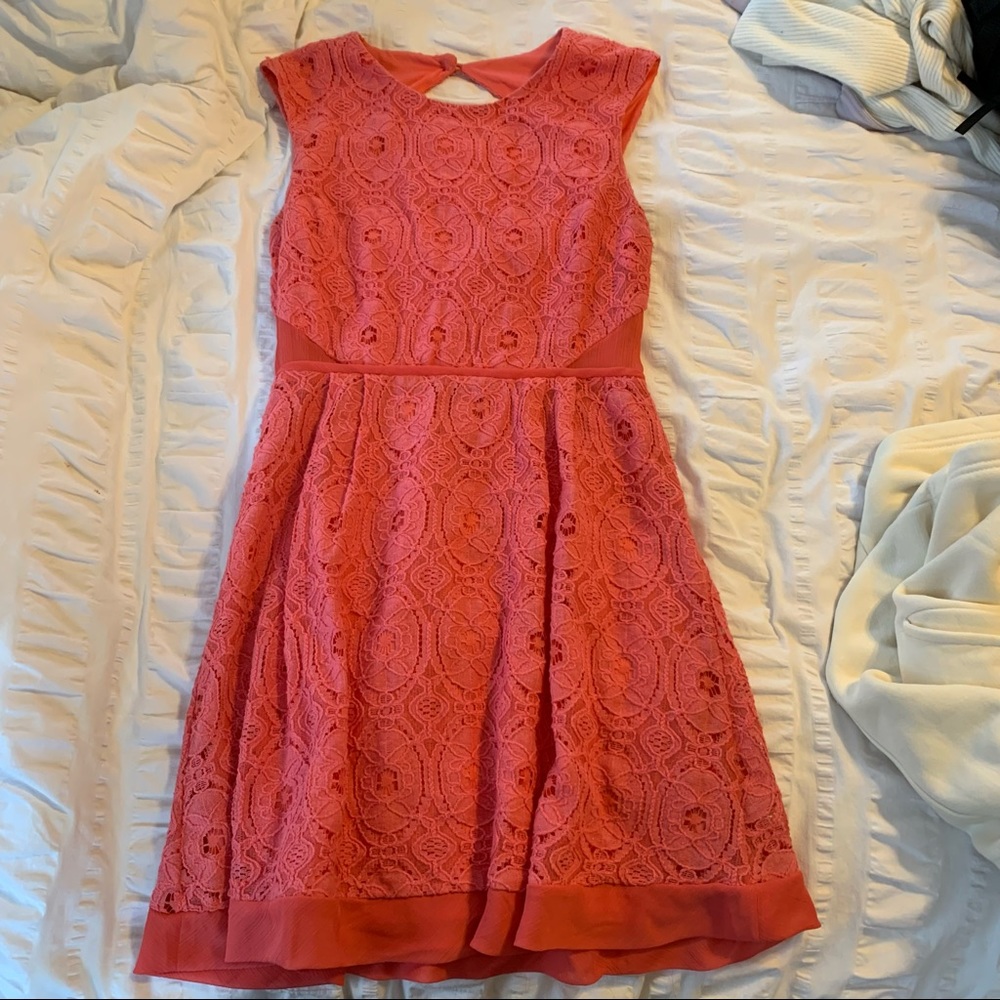Coral high neck dress with open back